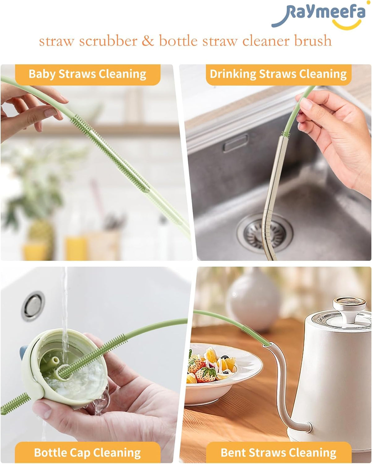 Extra Long Straw Cleaner Brush,Reusable and Soft Silicone Straw Cleaning Brush to Clean