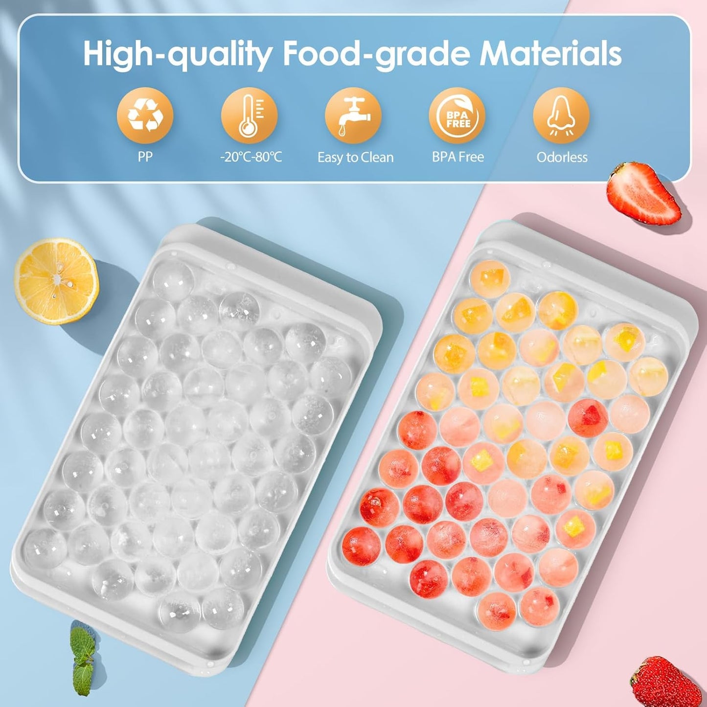 WIBIMEN Ice Cube Tray with Lid and Bin - Round Ice Trays for Freezer with Lid - Ice Cube Trays for