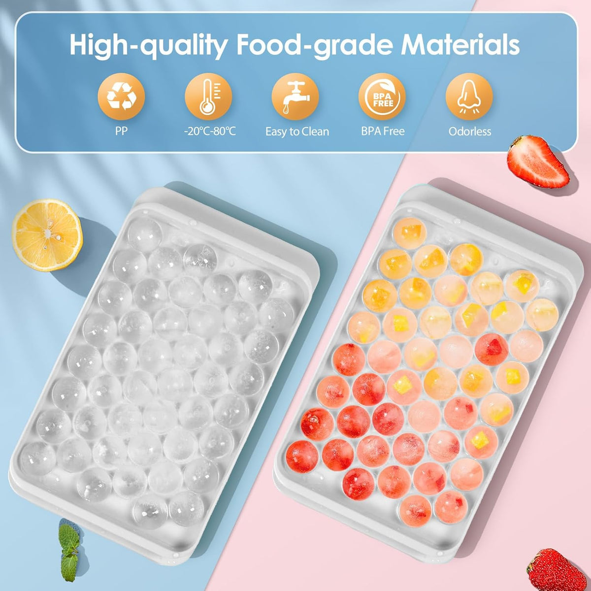 WIBIMEN Ice Cube Tray with Lid and Bin - Round Ice Trays for Freezer with Lid - Ice Cube Trays for