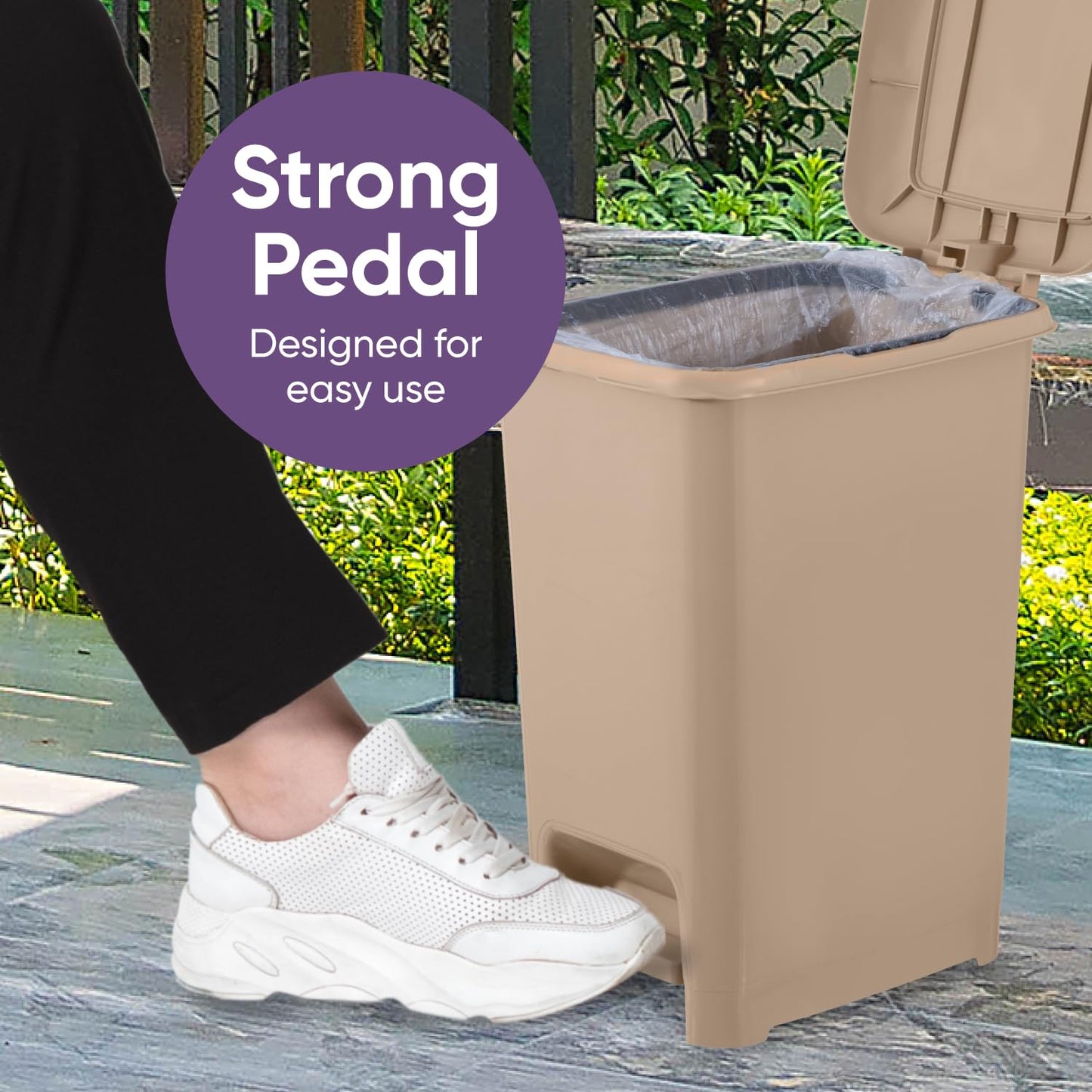 Superio Slim Step On Trash Can, Beige Waste Bin with Foot Pedal Lid 26 Liter, Kitchen, Under Desk