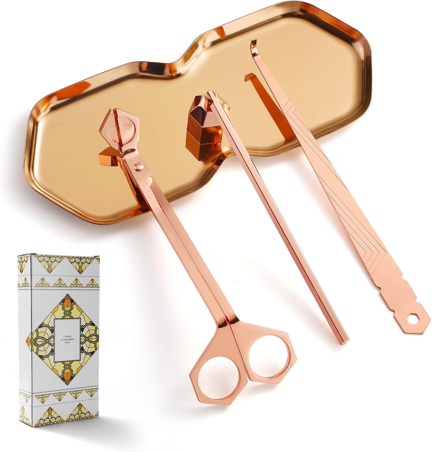 PATOISE 4 in 1 Candle Accessory Set, Wick Trimmer, Candle Snuffer, Wick Scoop,Storage Tray,Perfect