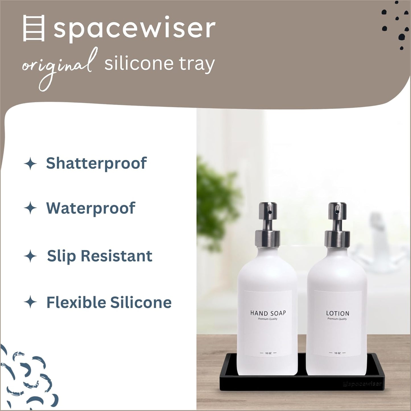 Countertop and Vanity Tray – Small 7.7” Silicone Tray, Soap Dispenser Trays, Bathroom Trays