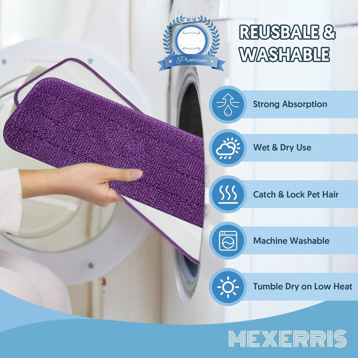7 Count Reusable Mop Pads for Swiffer PowerMop -MEXERRIS Microfiber Wet Mops Refills PowerMop Pads