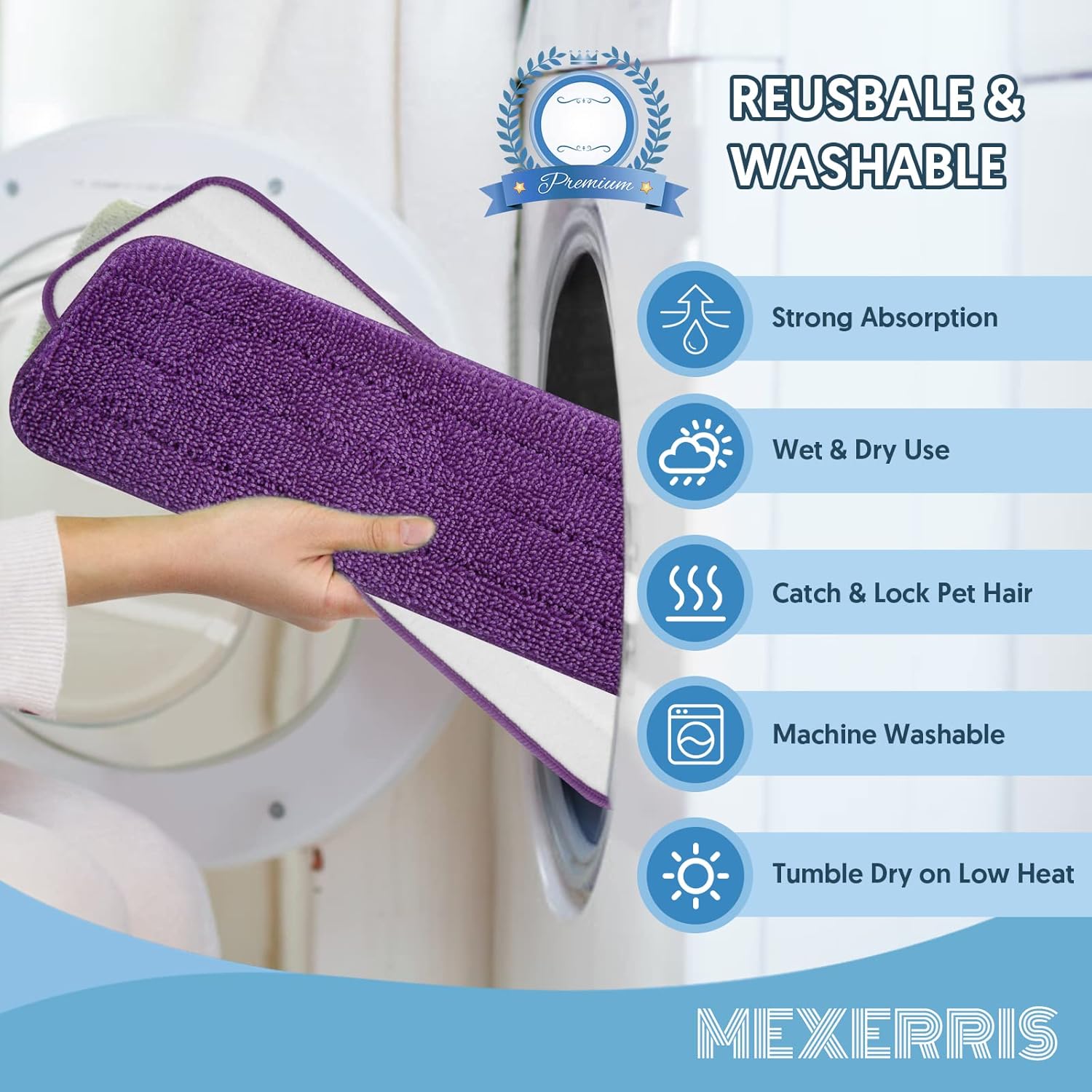 7 Count Reusable Mop Pads for Swiffer PowerMop -MEXERRIS Microfiber Wet Mops Refills PowerMop Pads