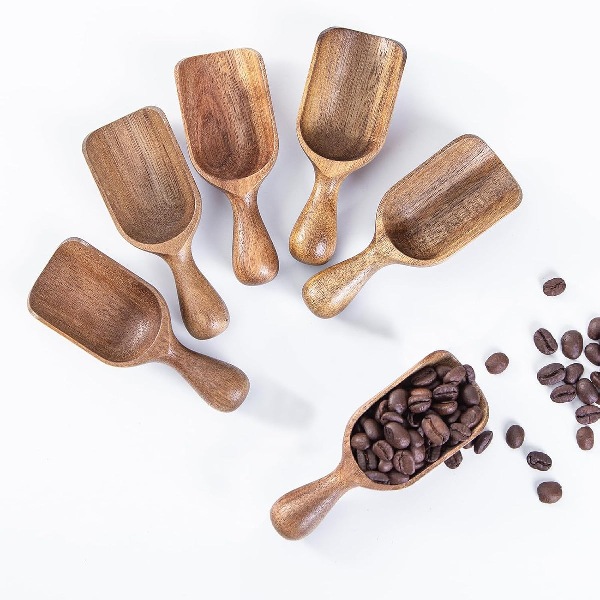 Wooden Scoop for Canisters 6PCS Acacia Wood Scoops for Jars Measuring Spoons for Ground Coffee