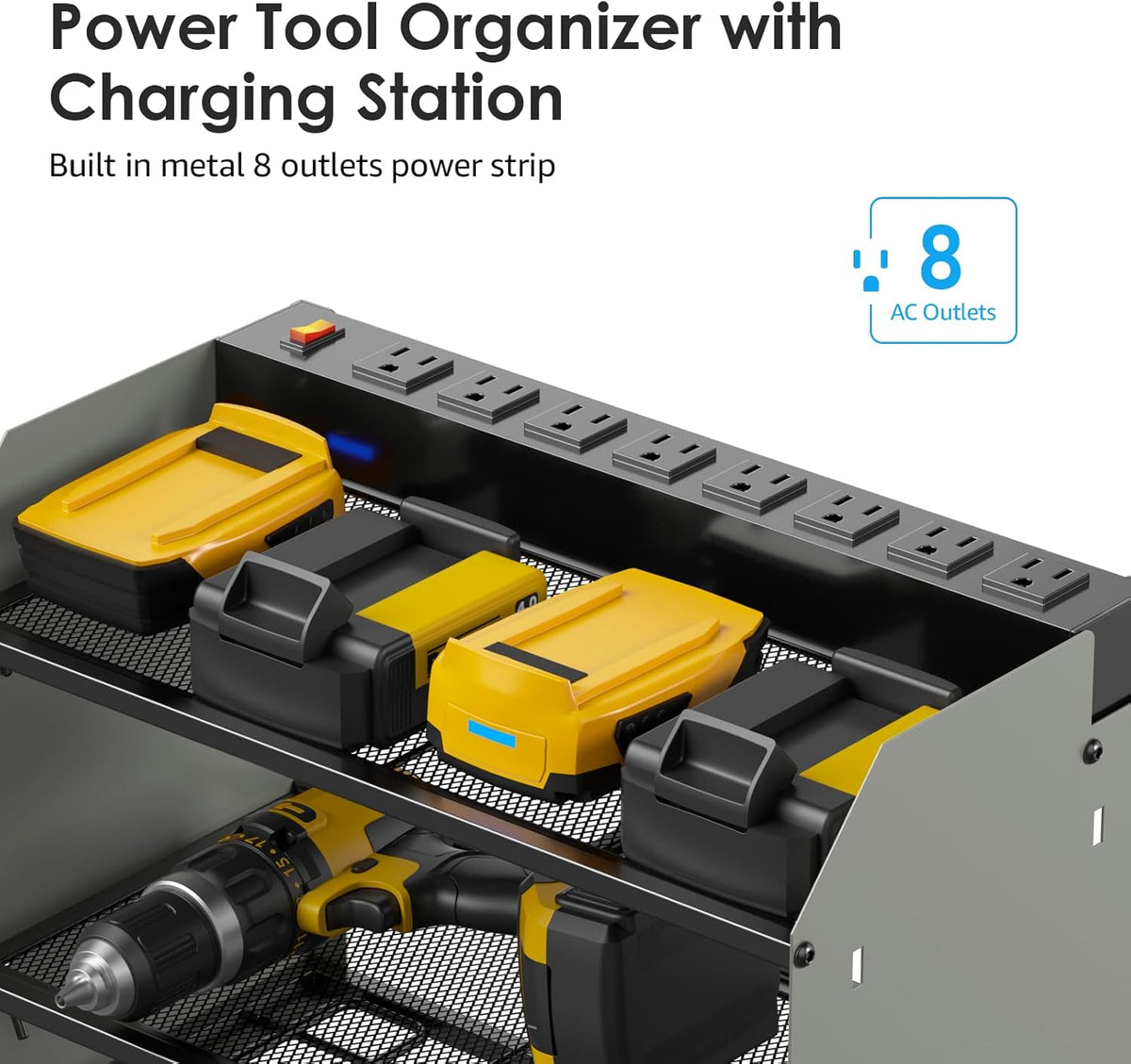 CCCEI Modular Power Tool Organizer Wall Mount with Charging Station. Garage 4 Drill Storage Shelf