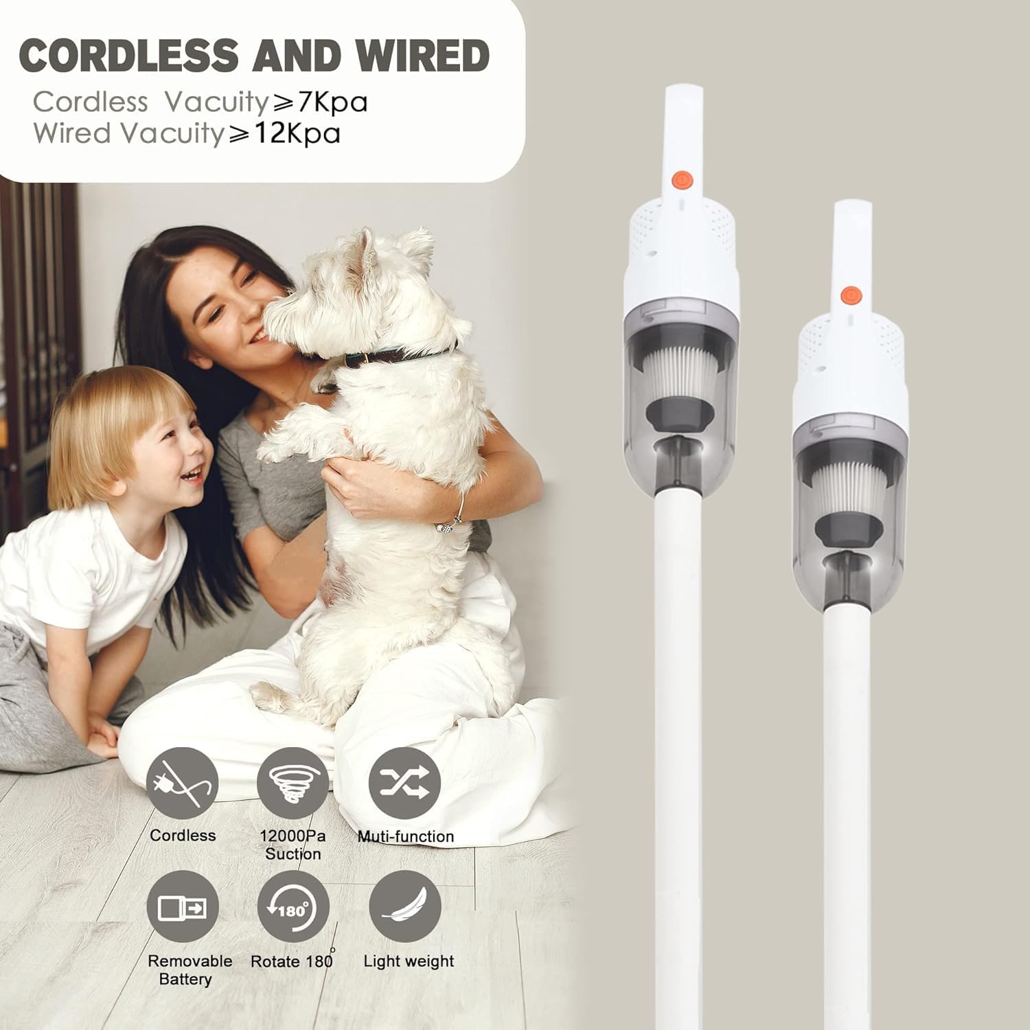 6-in-1 Lightweight Stick Vacuum Cleaner with 100W Powerful Motor, Mini Portable Household Handheld