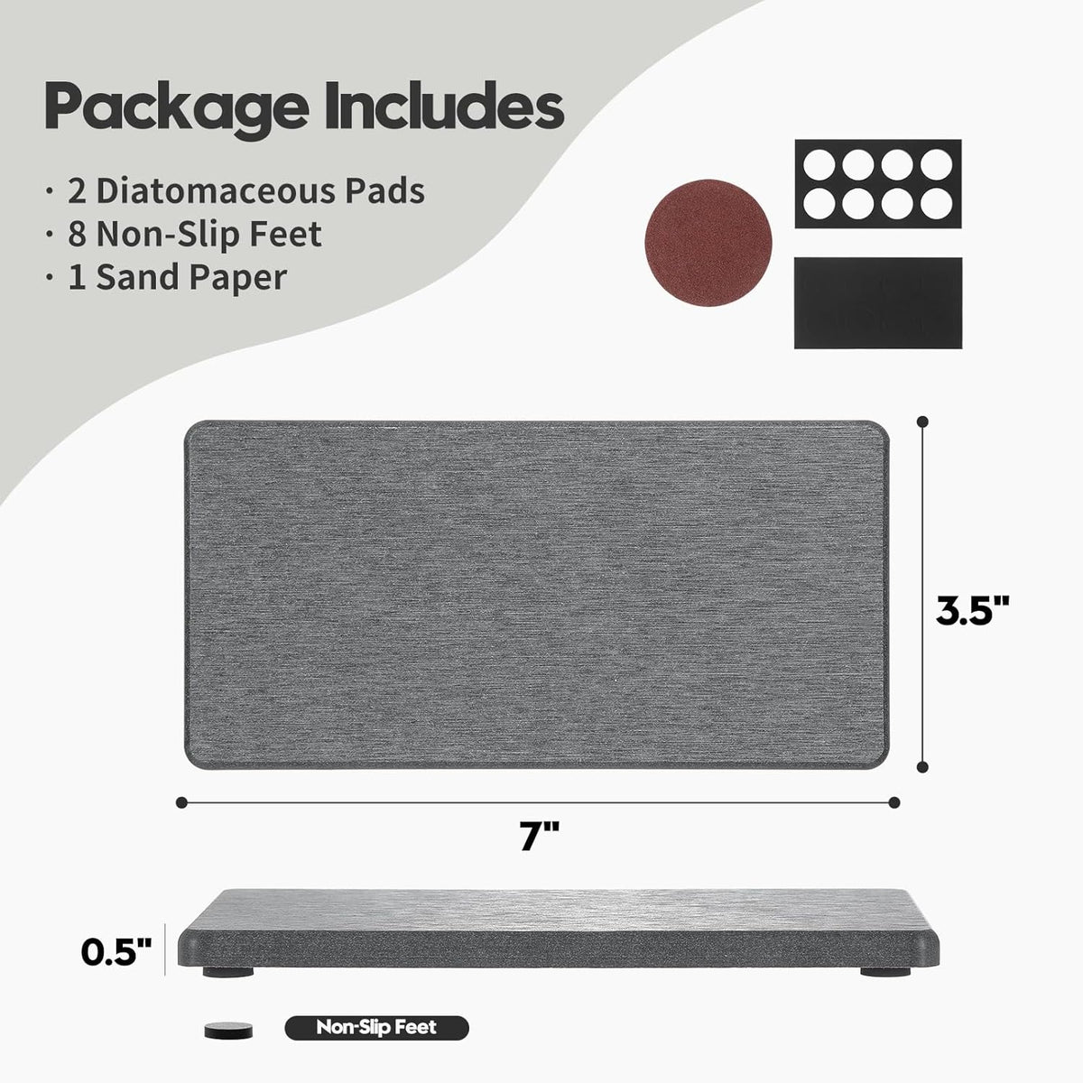 2PCS 7" x 3.5" Water Absorbing Bathroom Sink Vanity Trays, Diatomite Stone Quick Drying Mat for