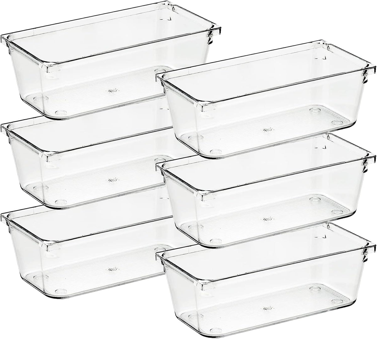 Ravinte 6 Pack Drawer Organizer - 3" X 6" Plastic Storage Bins, Acrylic Organizers with Non-Slip