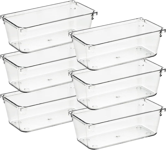 Ravinte 6 Pack Drawer Organizer - 3" X 6" Plastic Storage Bins, Acrylic Organizers with Non-Slip