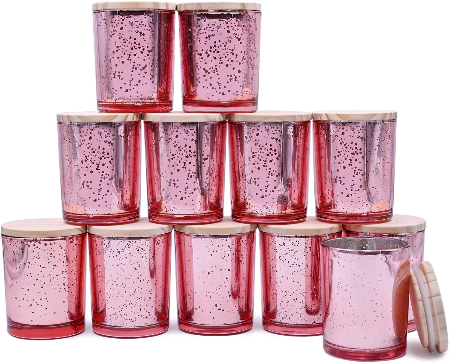 Thick Candle Jars for Making Candles 12 Pcs, 7 OZ Empty Jars with Wood Lids for Candle Making