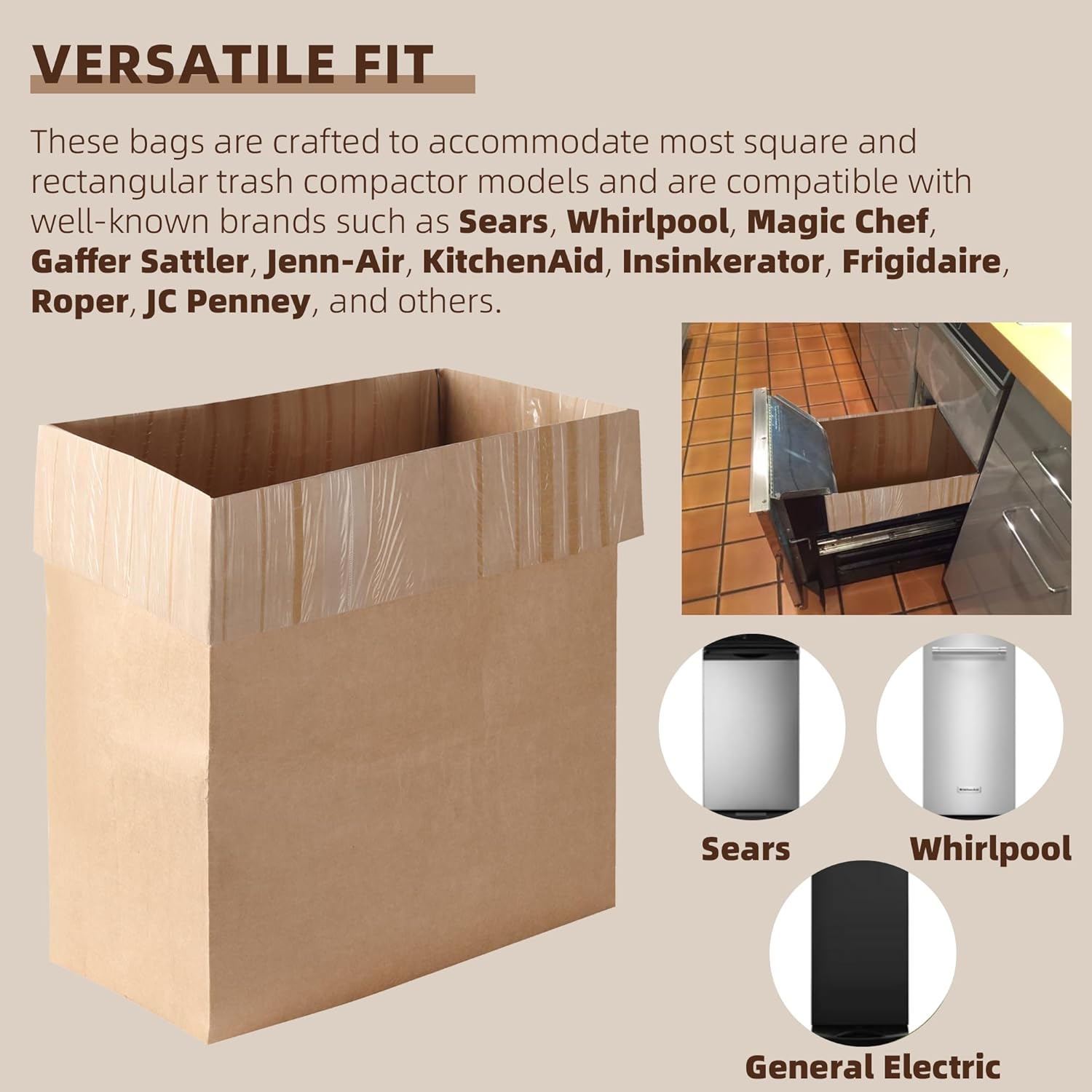 (15-Pack) Calvana Super Strong Compactor Bags, Heavy-Duty Kitchen Paper Trash Bags with Leak Proof