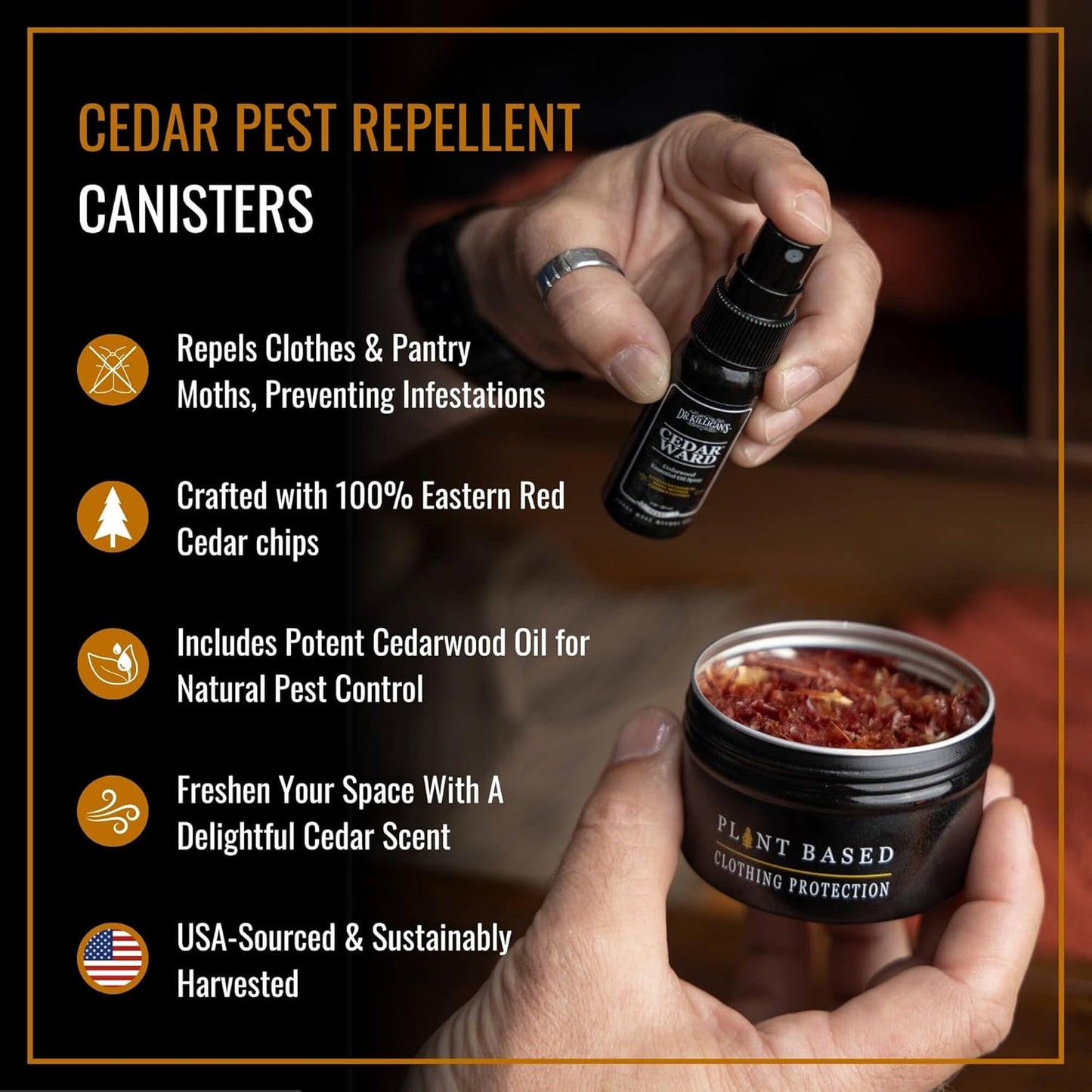 Dr. Killigan's Cedarwood Chip Canisters - Moth Repellent for Closets, Cedar Blocks for Clothes