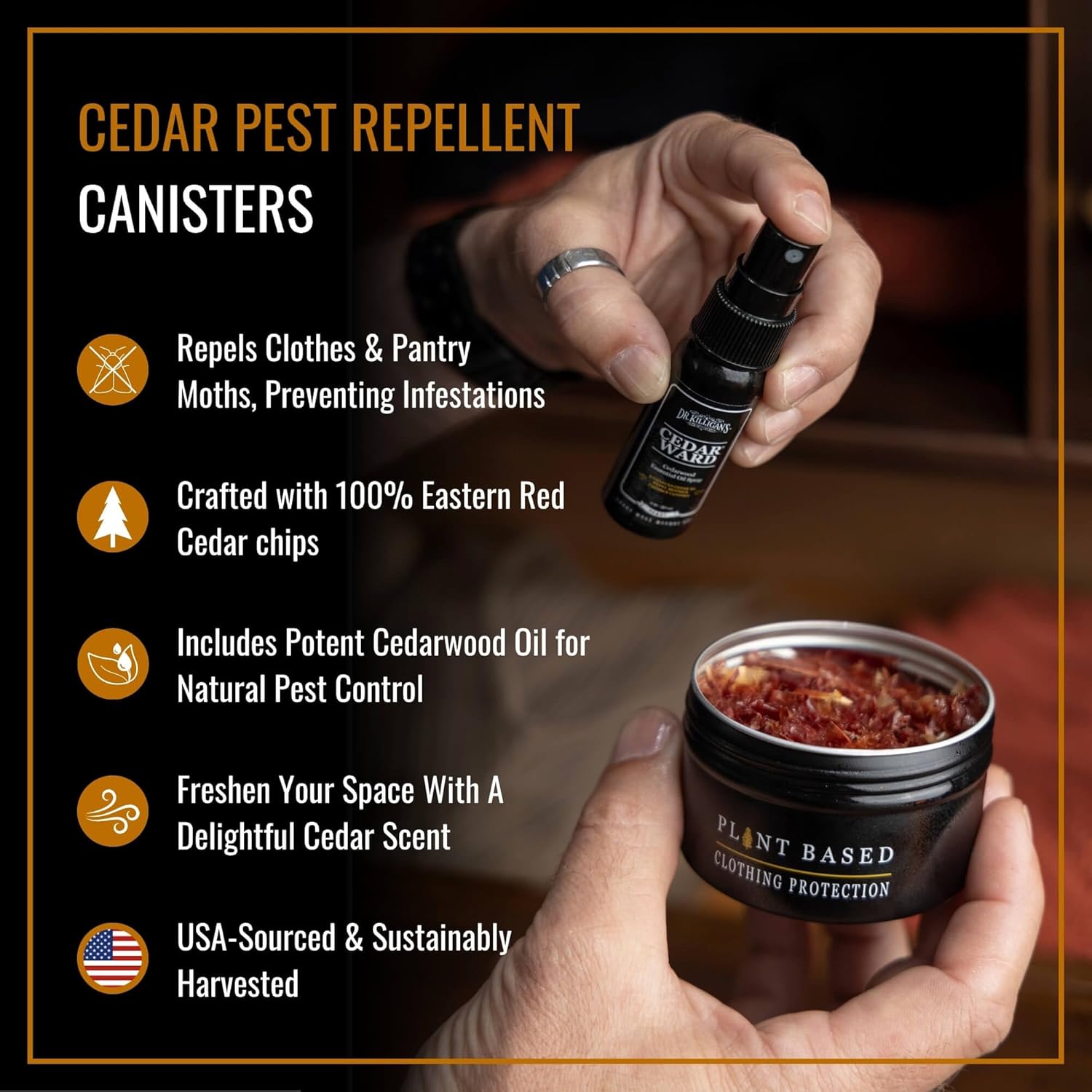 Dr. Killigan's Cedarwood Chip Canisters - Moth Repellent for Closets, Cedar Blocks for Clothes