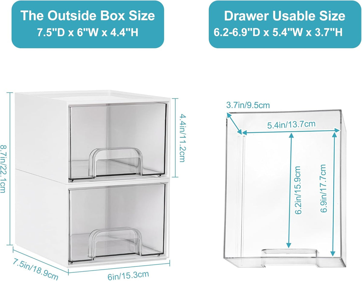 Vtopmart 4Pack Small Stackable Storage Drawer, Bathroom Makeup Organizer,Plastic Storage Bins For