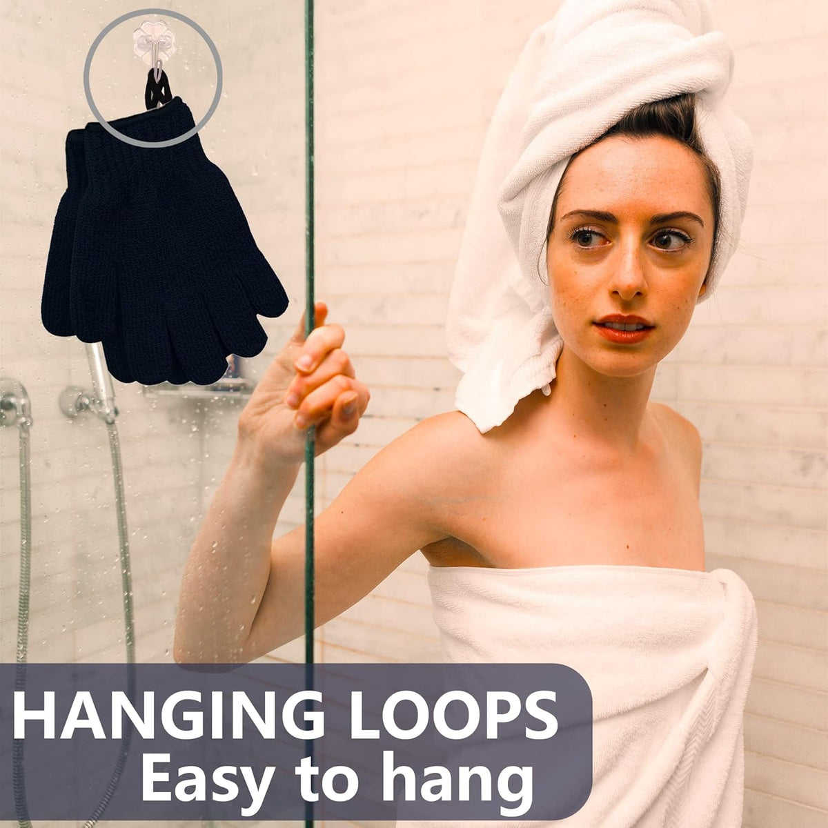 Exfoliating Glove with Hanging Loop - Bath Gloves 1 Pair Shower Gloves, Heavy Exfoliating Gloves