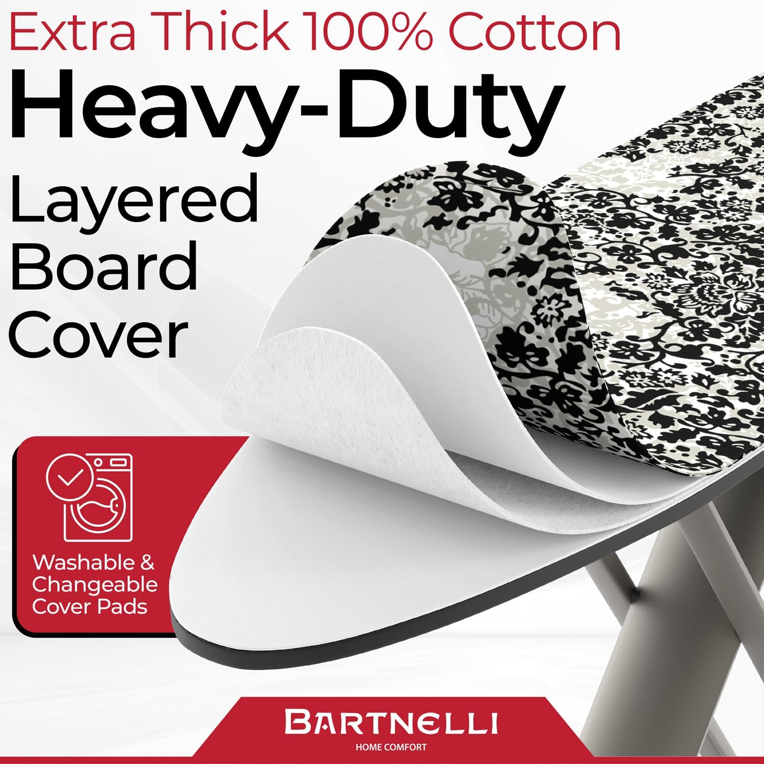 Bartnelli Pro Luxury Ironing Board - Extra Wide 62x19” Steam Iron Rest, Adjustable Height, T-Leg