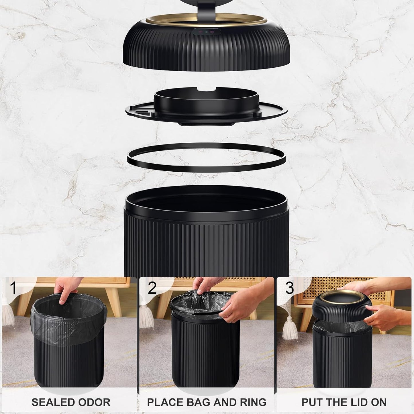 Motion Sensor Bathroom Trash Can with Lid, 3 Gallon / 11L Automatic Bathroom Garbage Can, Smart