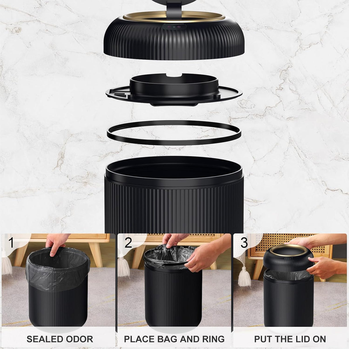 Motion Sensor Bathroom Trash Can with Lid, 3 Gallon / 11L Automatic Bathroom Garbage Can, Smart