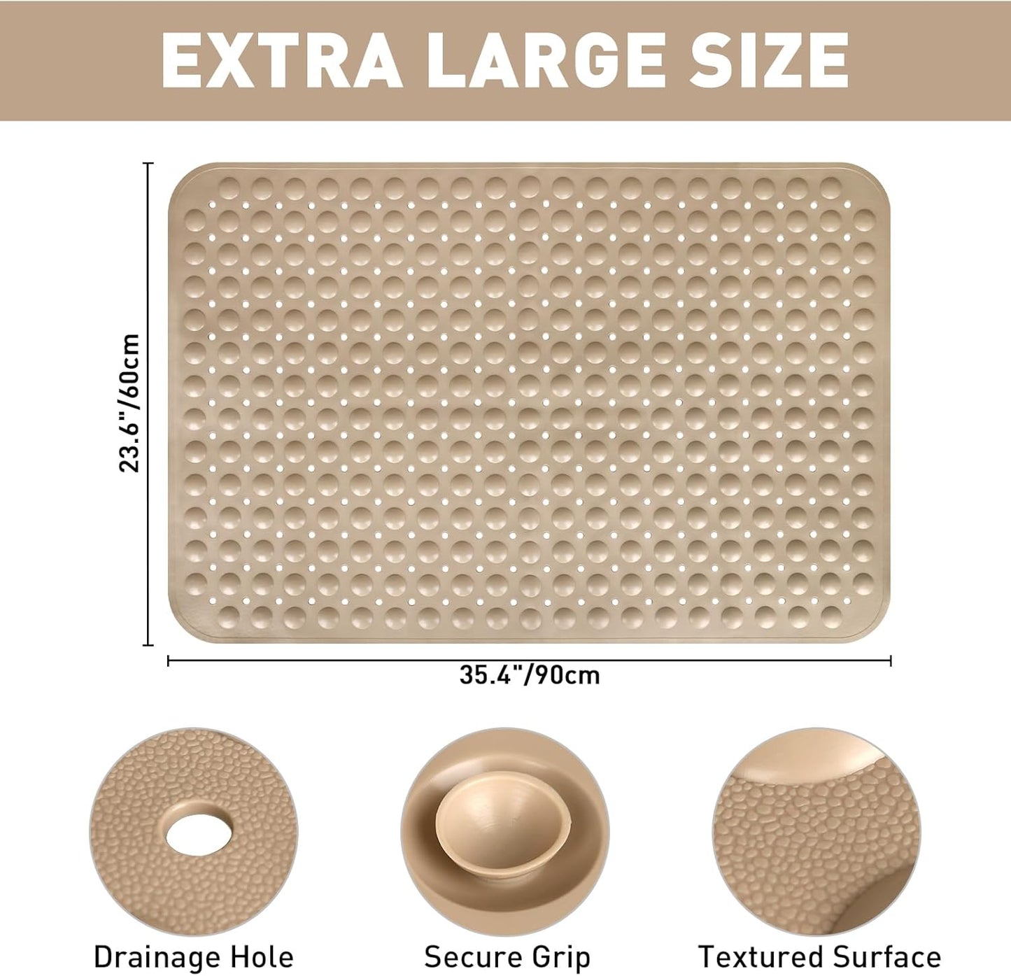 Shower Mat Non Slip: 47.2 x 31.5 Inch Extra Large TPE Shower Mats for Inside Shower - Anti Slip