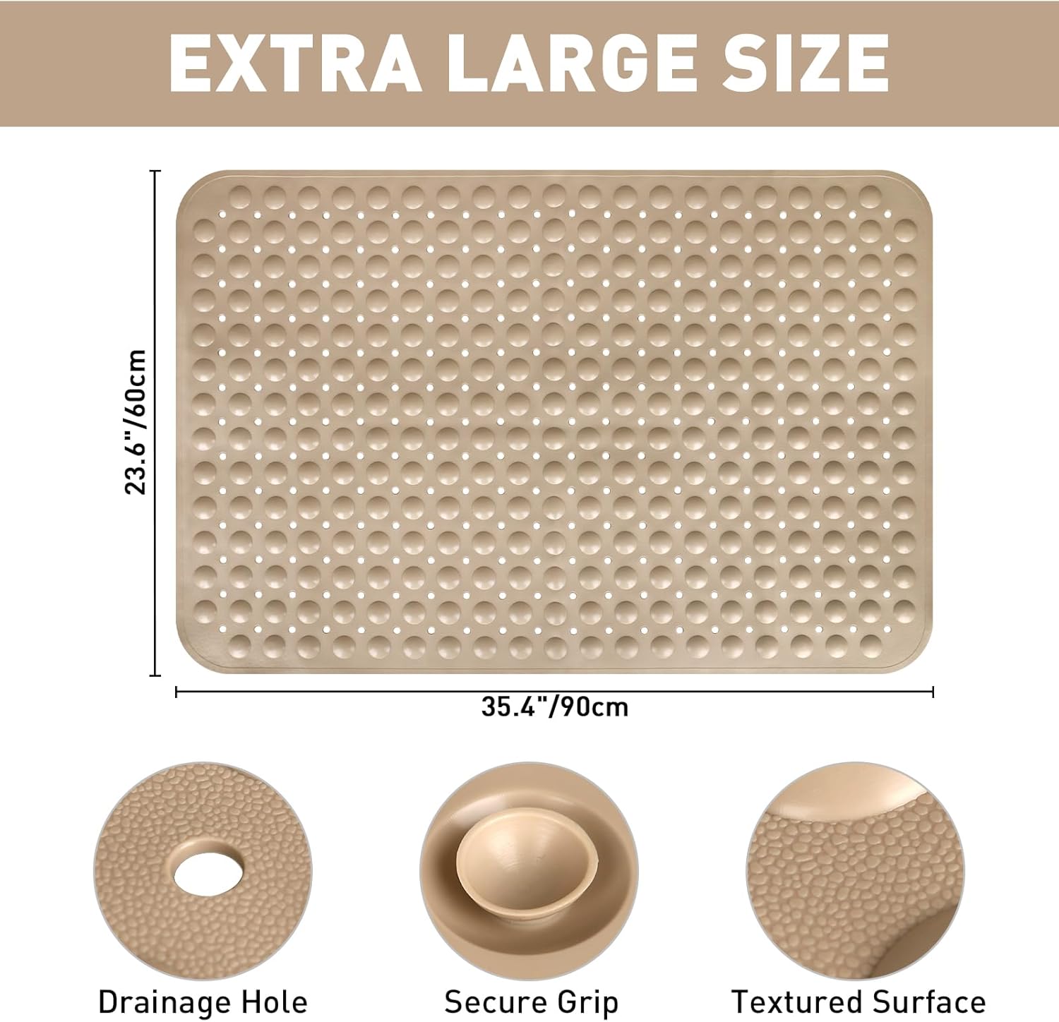 Shower Mat Non Slip: 35.4 x 23.6 Inch Extra Large TPE Shower Mats for Inside Shower - Anti Slip