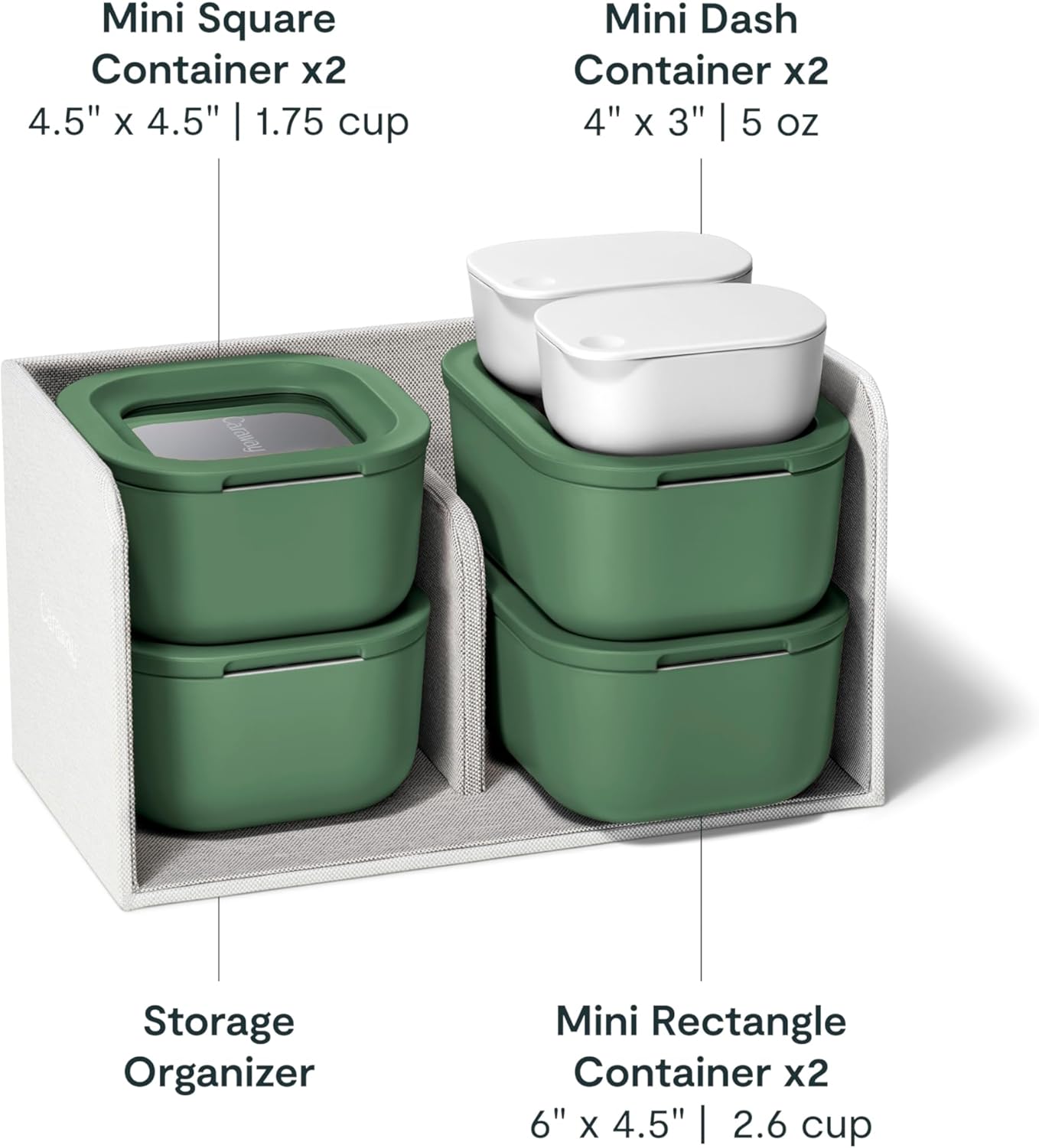 Caraway Mini Food Storage 11pc Set - Glass Storage Containers for Food - Non-Toxic Ceramic-Coated