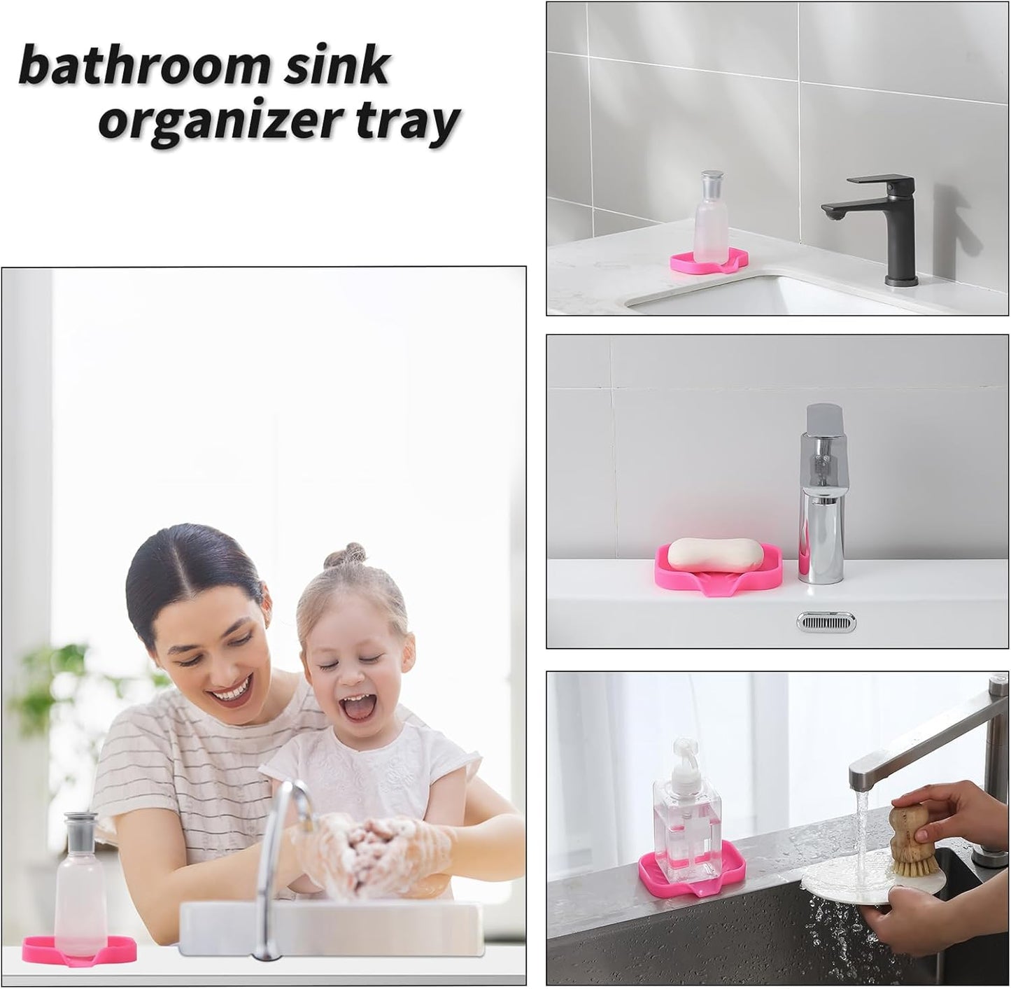 Silicone Bathroom Soap Dishes with Drain Spout-Bathroom and Kitchen Sink Organizer,Sponge