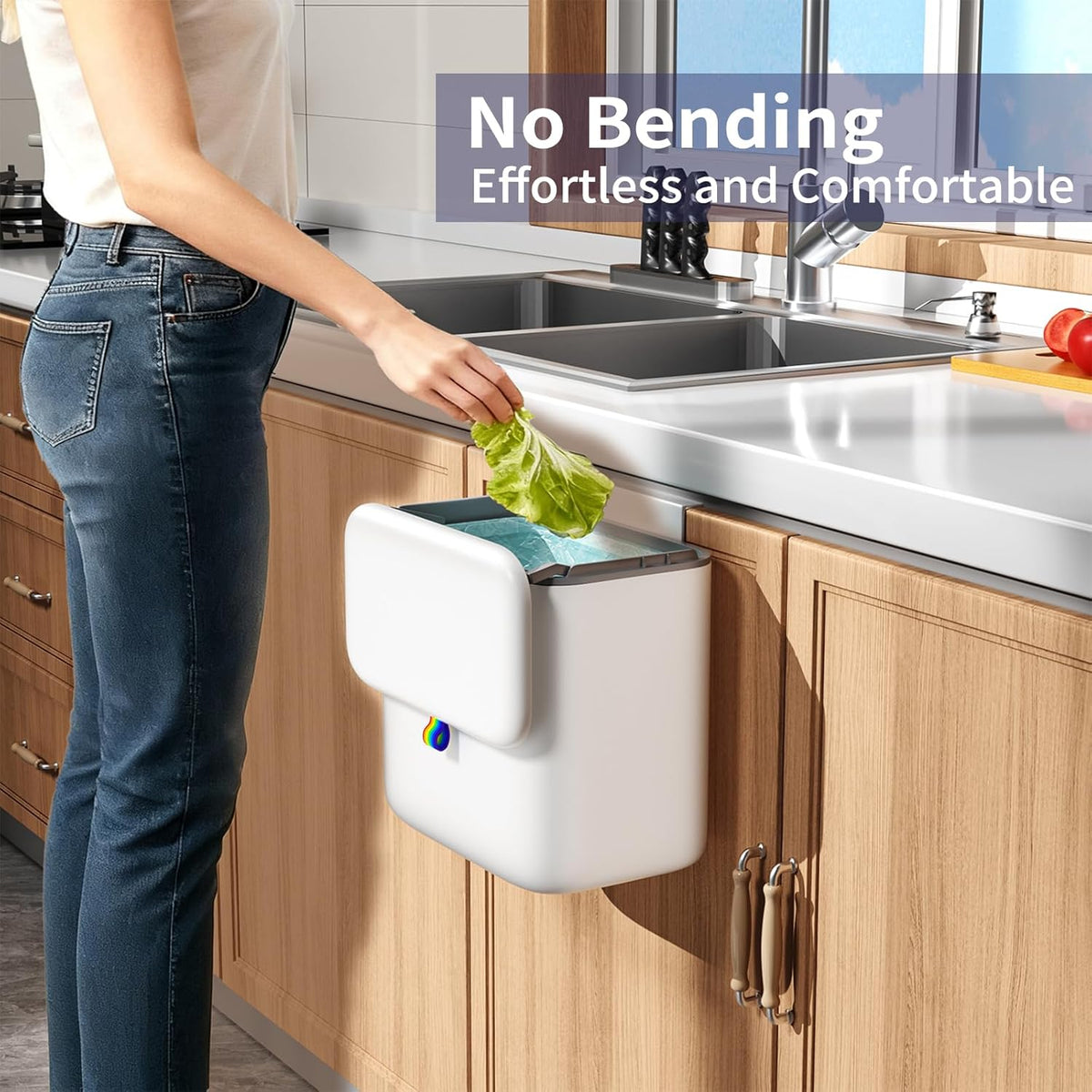Kitchen Compost Bin with Lid - Hanging Small Trash Can for Countertop or Under Sink, 2.6 Gallon