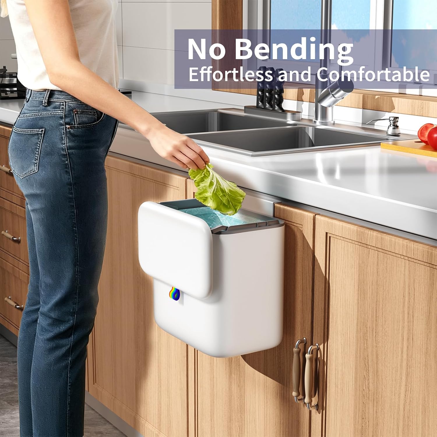 Kitchen Compost Bin with Lid - Hanging Small Trash Can for Countertop or Under Sink, 2.6 Gallon