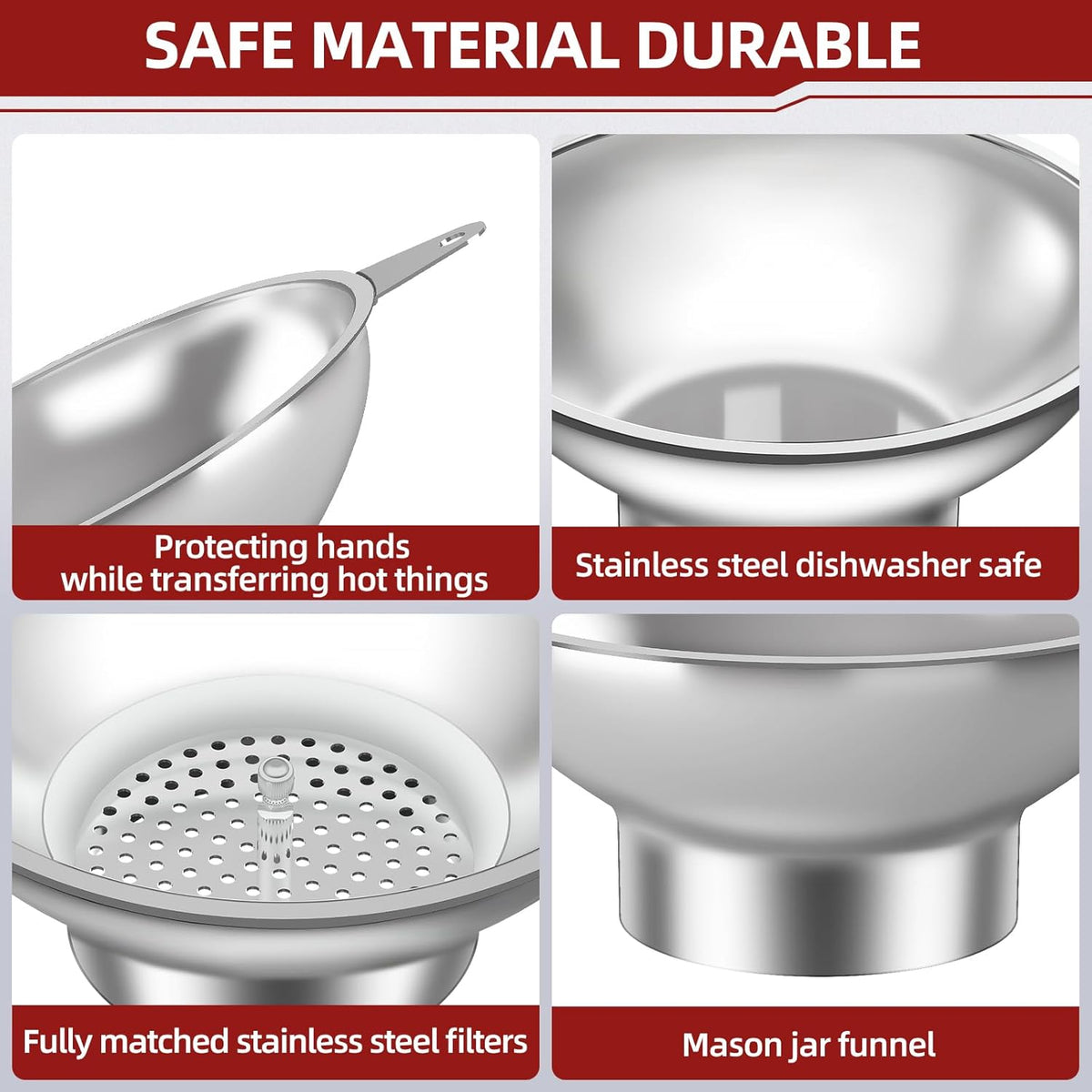 Canning Funnel with Strainer - Wide Mouth Stainless Steel Kitchen Funnel for Mason Jars
