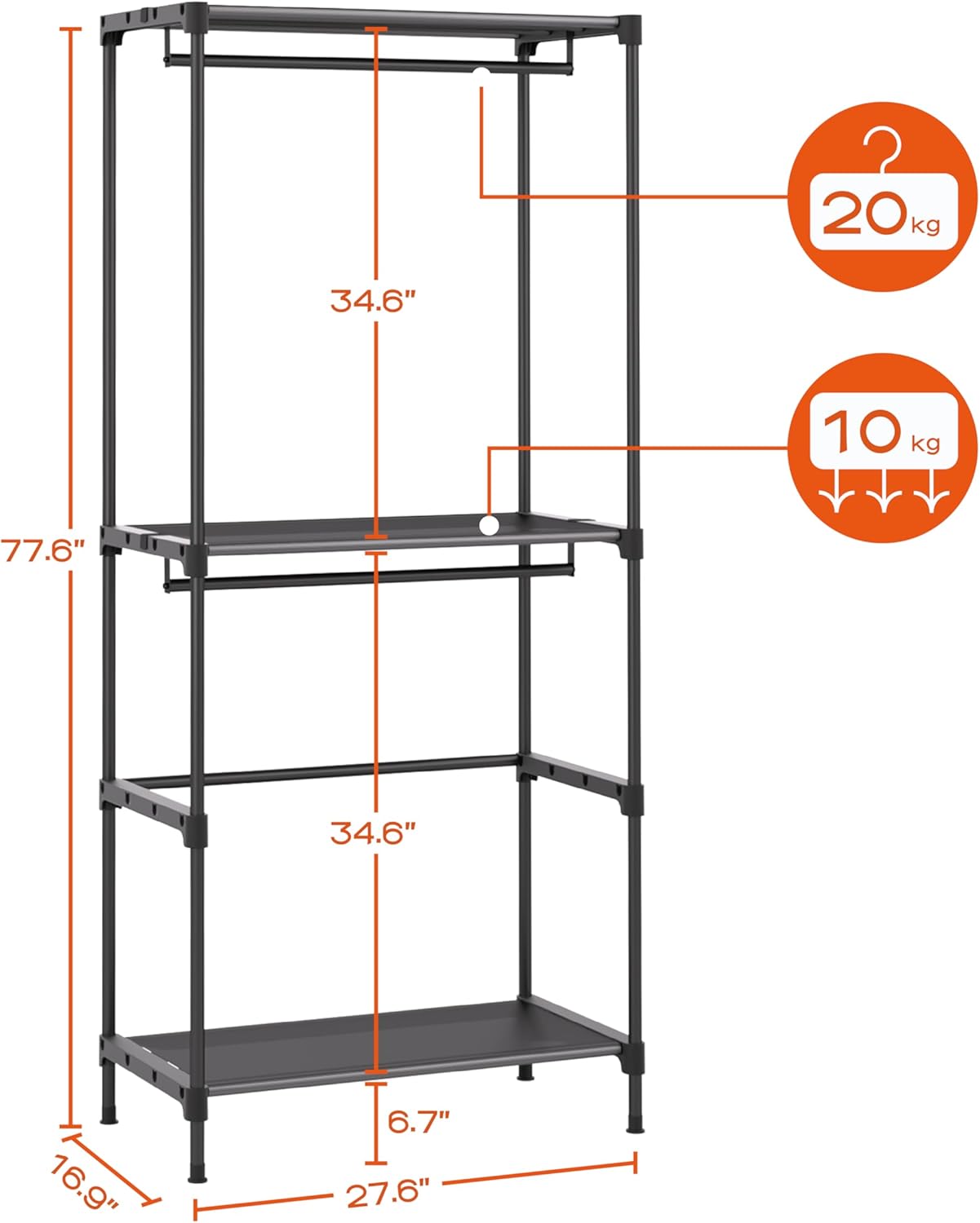 Clothes Rack, Portable Closet, 27.6 Inch Wardrobe Closet, Clothes Storage Organizer with Shelves