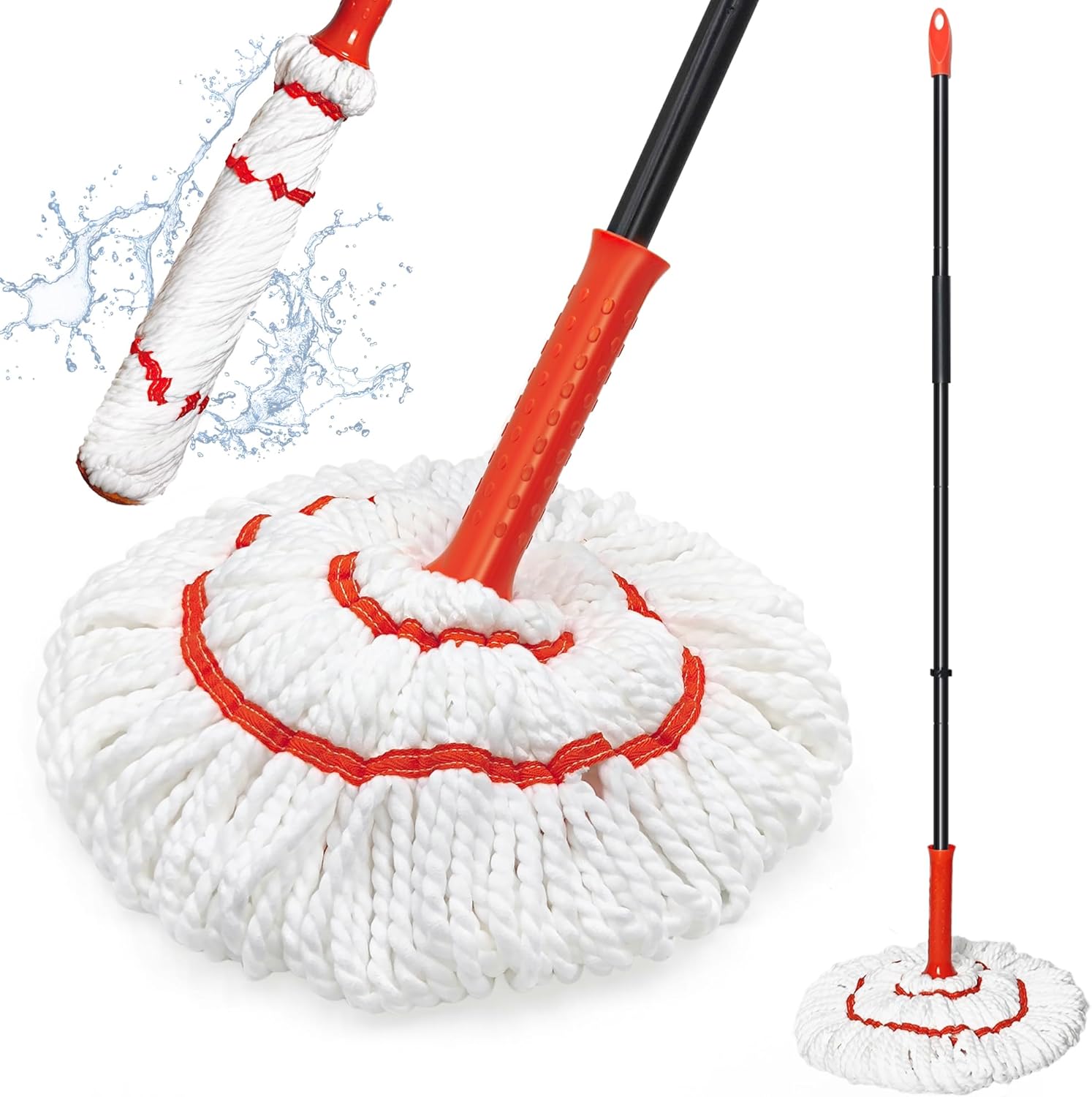 Self Wringing Twist Mop for Floor Cleaning, 57.5 inches Long Handle Cotton String Mop with Wringer