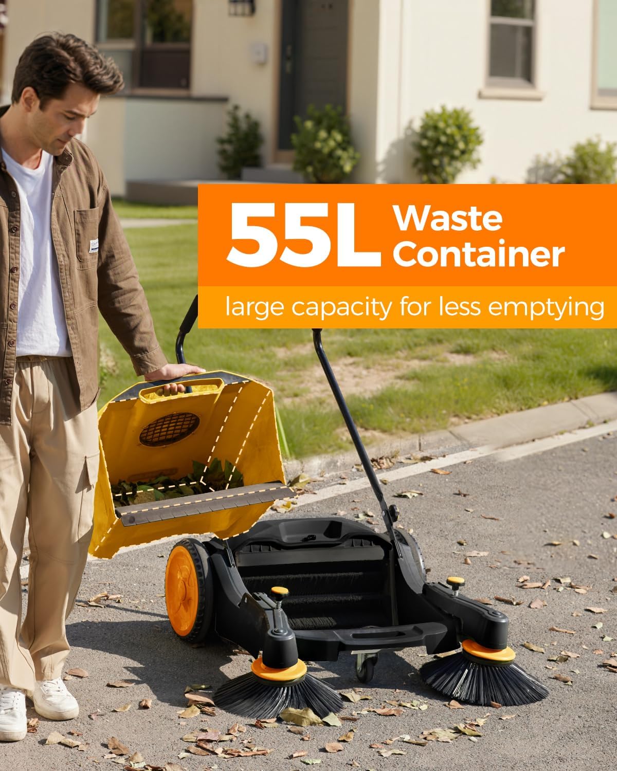 41" Industrial Walk-Behind Hand Push Floor Sweeper | Commercial 55L Large Capacity | 45000