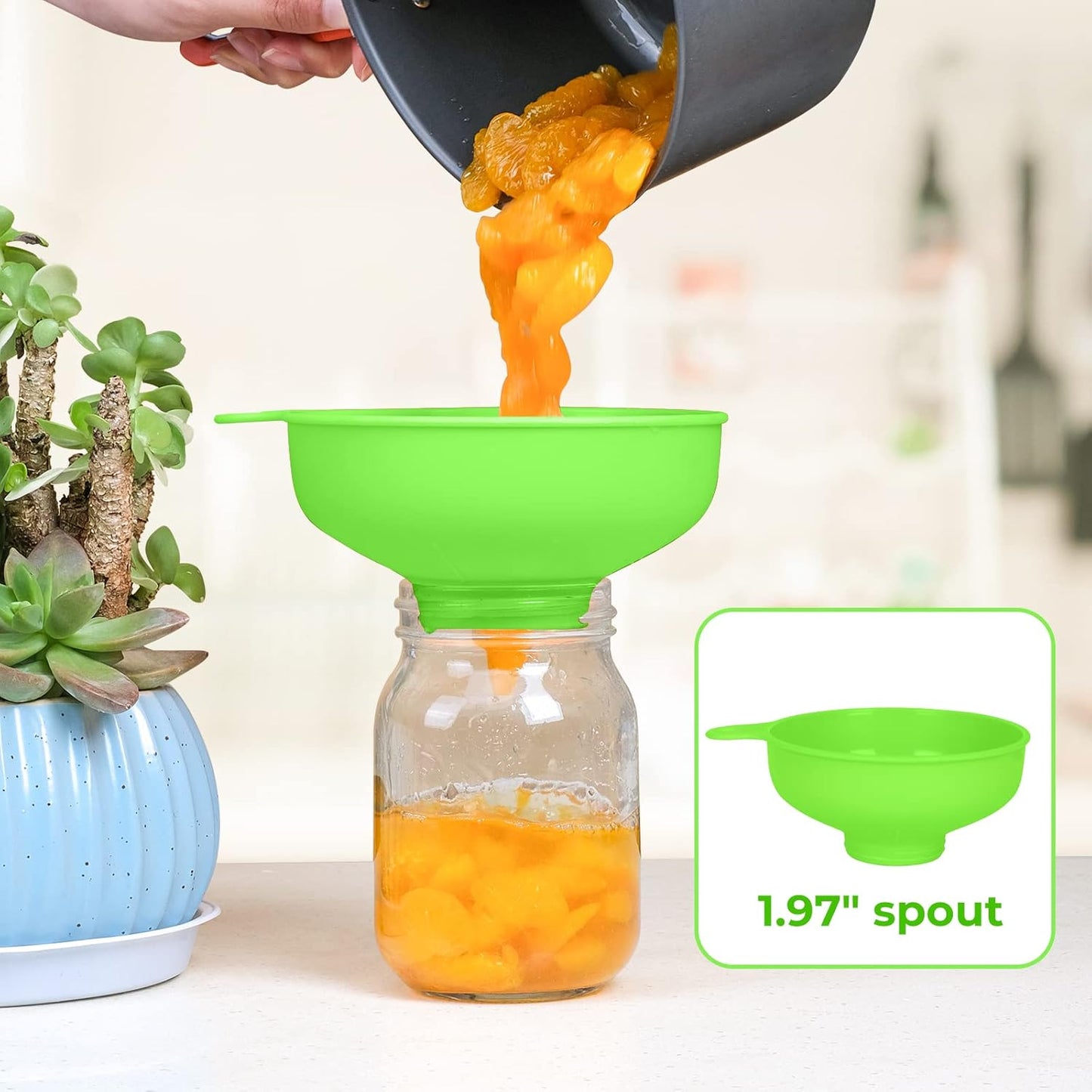Wide Mouth Kitchen Funnel, Food Grade Plastic Cooking Canning Funnel with 4 Sizes Spouts for