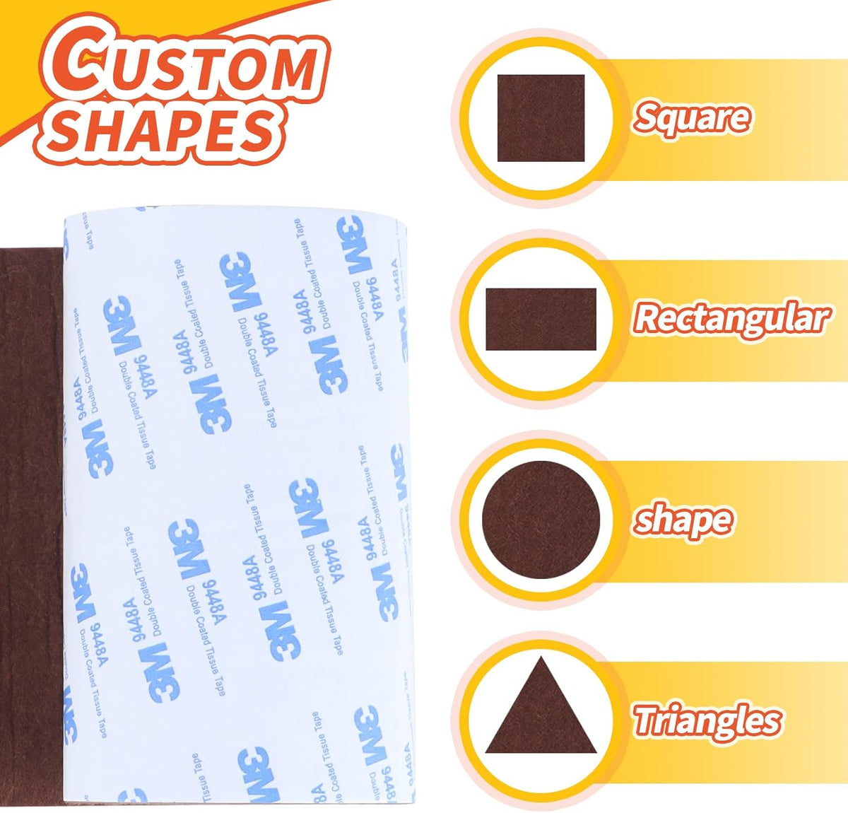 Felt Furniture Pads, Non Slip Self Adhesive Cuttable Felt Tape Brown Heavy Duty Felts Strip Roll