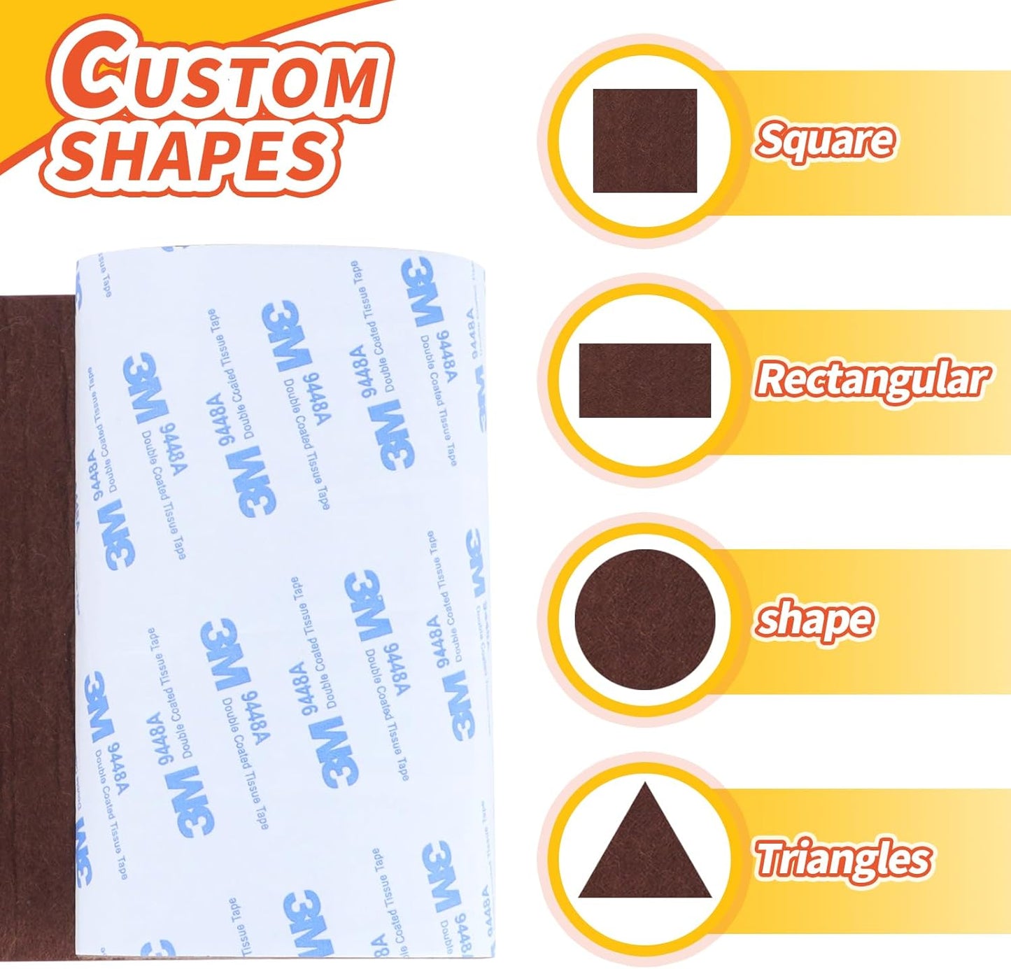Felt Furniture Pads, Non Slip Self Adhesive Cuttable Felt Tape Brown Heavy Duty Felts Strip Roll