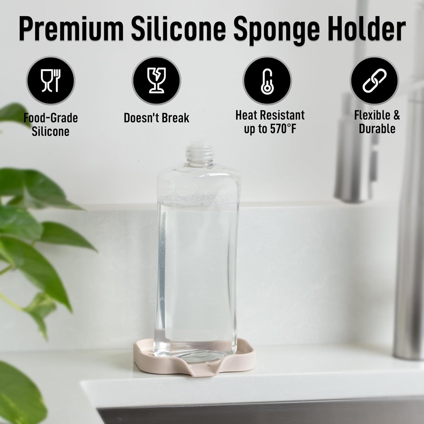 Zulay Kitchen Small Silicone Sponge Holder (4.9x3.3”) – Space-Saving Sink Organizer Tray for