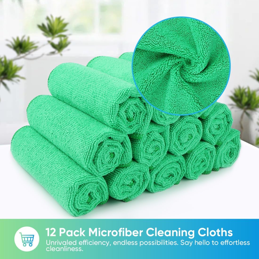 HOMEXCEL Green Microfiber Cleaning Cloth, 12 Pack Premium Microfiber Towels for Cars, Lint Free