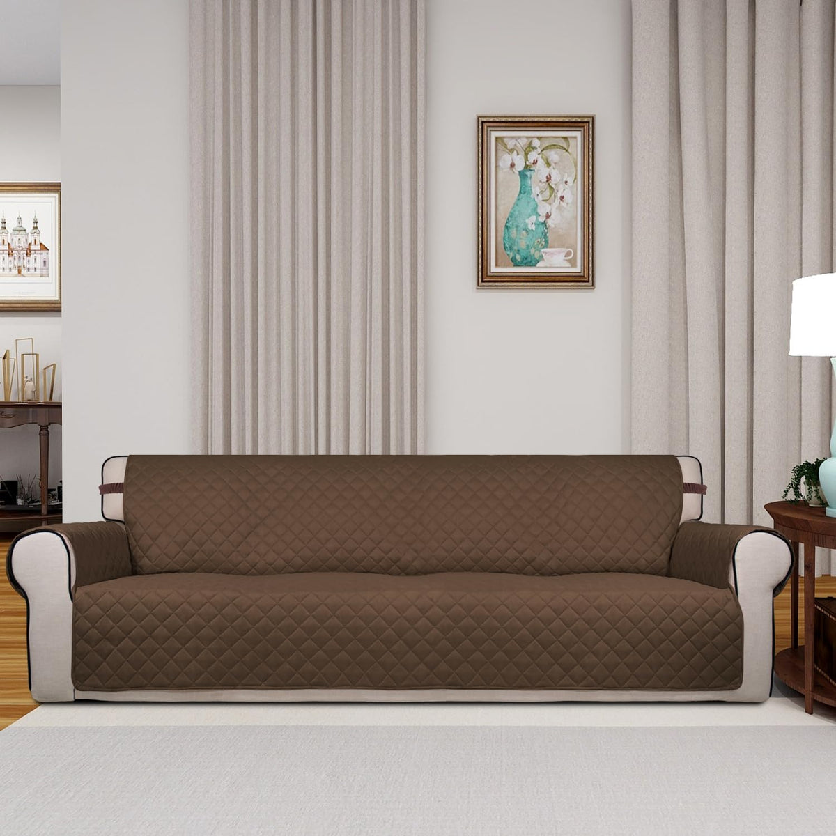 PureFit Reversible Quilted Sofa Cover, Water Resistant Slipcover Furniture Protector, Washable