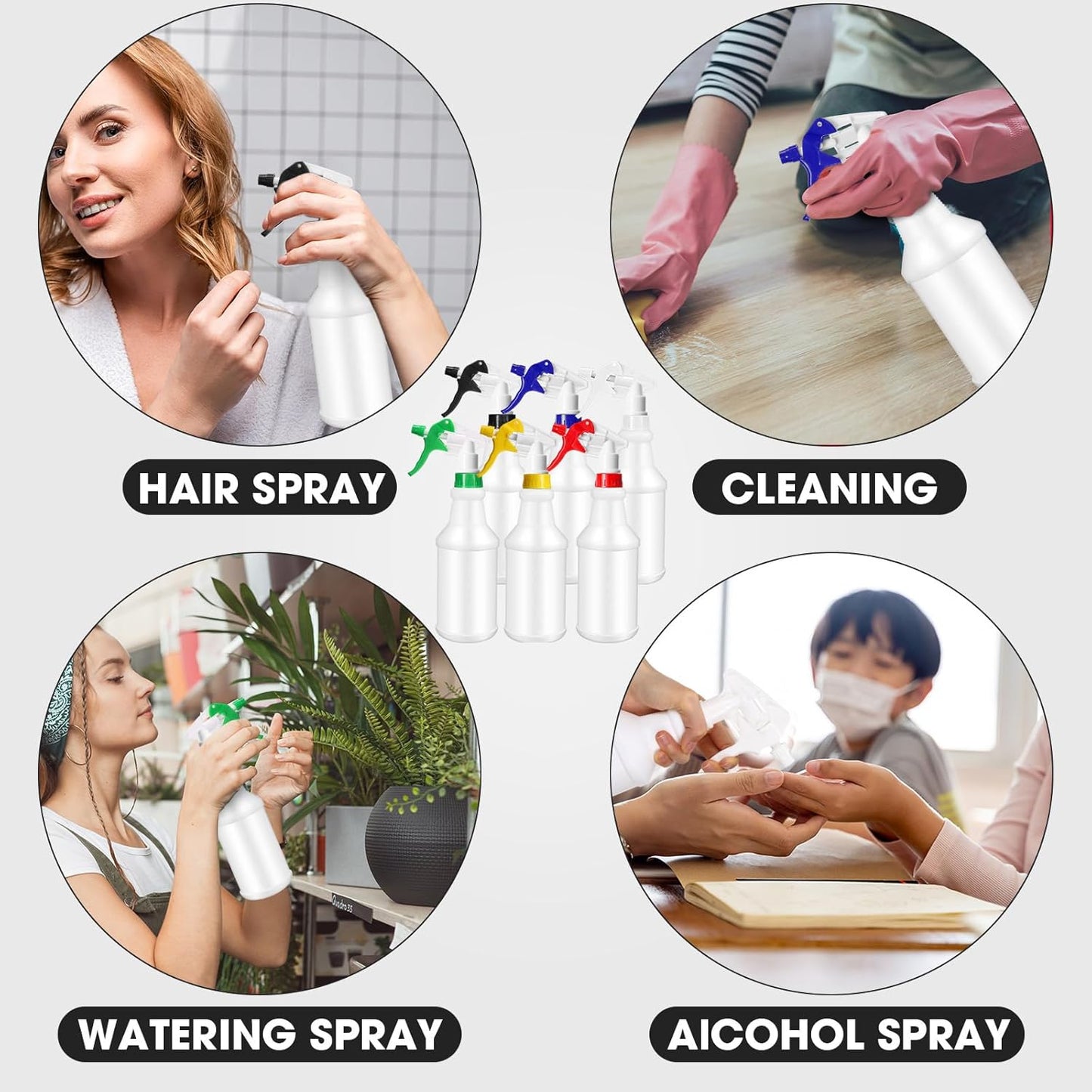 Eccliy 12 Pcs 16 Oz Plastic Spray Bottle, Adjustable Empty Reusable Sprayer for Cleaning, Planting