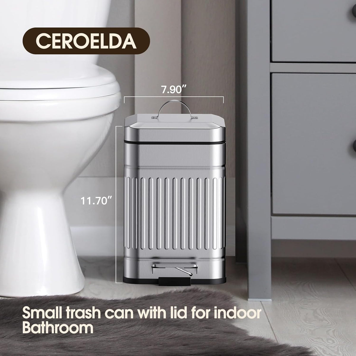 CEROELDA Small Trash Can with Lid-5L/1.3 Gal,Outdoor Dog Poop Garbage Can-Farmhouse Retro Metal