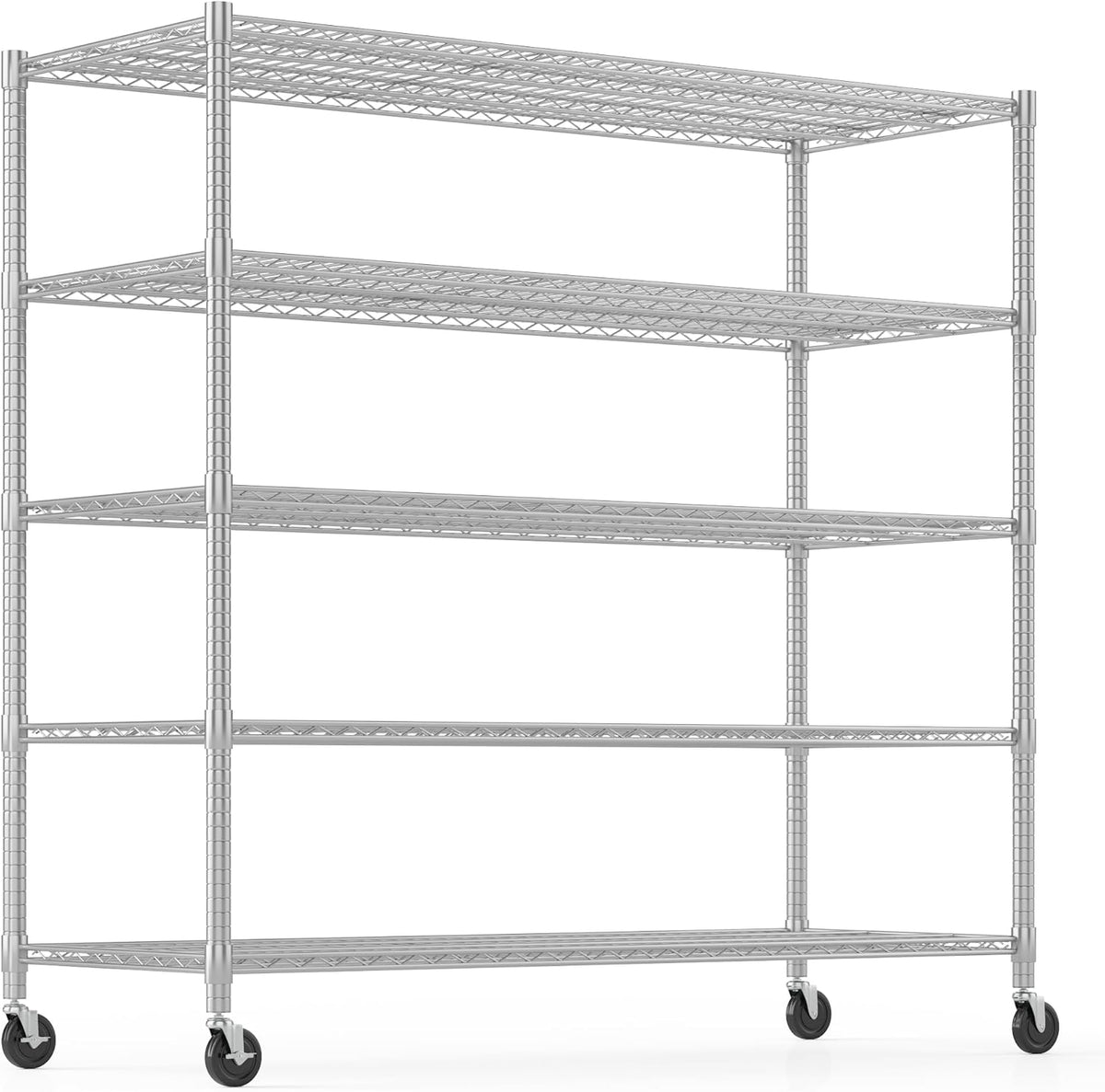 Himimi 60" W Storage Shelves, 5-Tier Wire Shelving with Wheels 3250LBS Heavy Duty Metal Shelves for