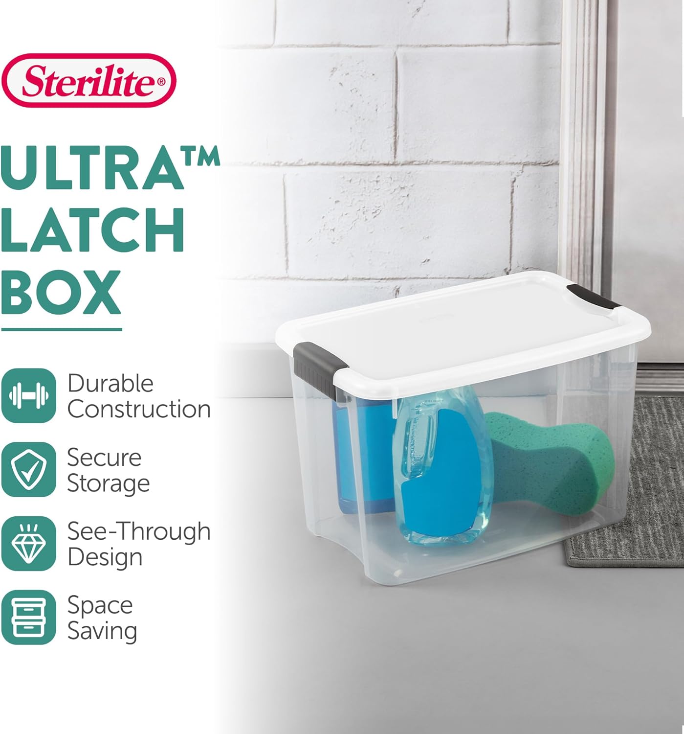 Sterilite 18-Pack Ultra Latching Box, Storage Bins with Lids, Clear Plastic, 30 Quart - Heavy-Duty
