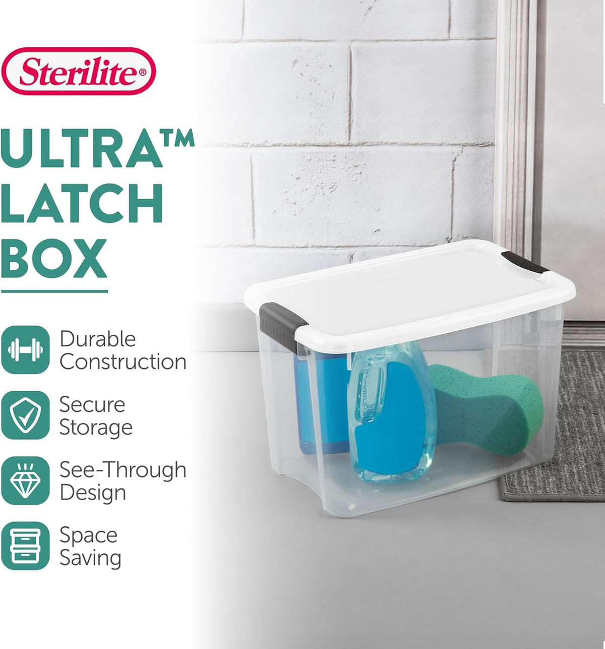 Sterilite 18-Pack Ultra Latching Box, Storage Bins with Lids, Clear Plastic, 30 Quart - Heavy-Duty