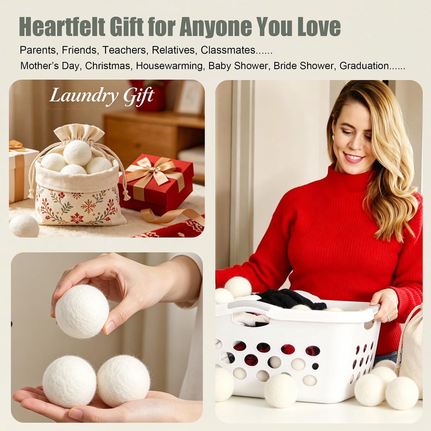LEVIBASIC Wool Dryer Balls 6 Pack, 100% New Zealand Wool to Core