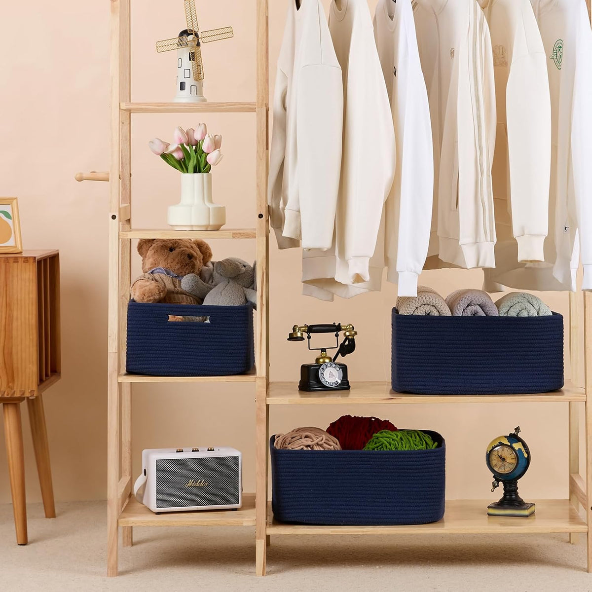 Large Storage Baskets for Shelves, Closet Organizers Bins for Clothes Blanket Towels, Baby Nursery