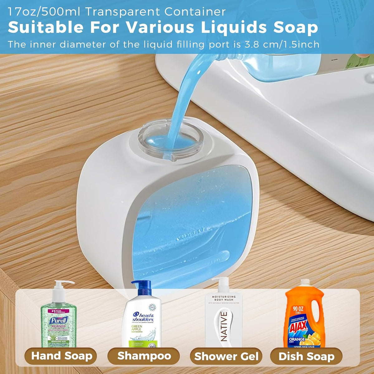 Automatic Liquid Soap Dispenser, 17oz/500ml Touchless Rechargeable with 4-Level Adjustable & IPX5
