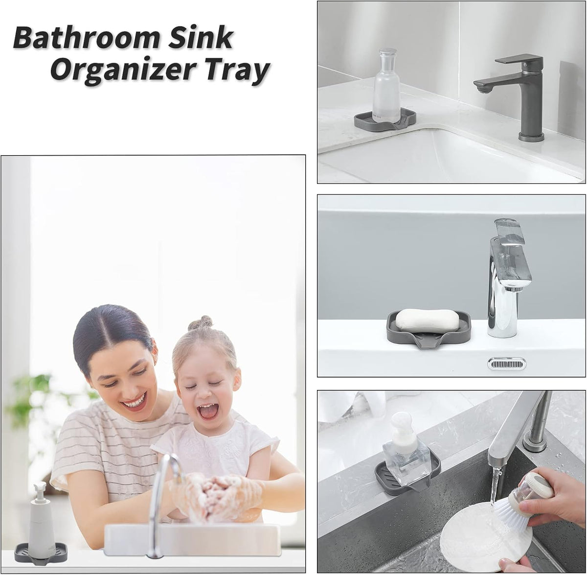 Silicone Bathroom Soap Dishes with Drain Spout-Bathroom and Kitchen Sink Organizer,Sponge