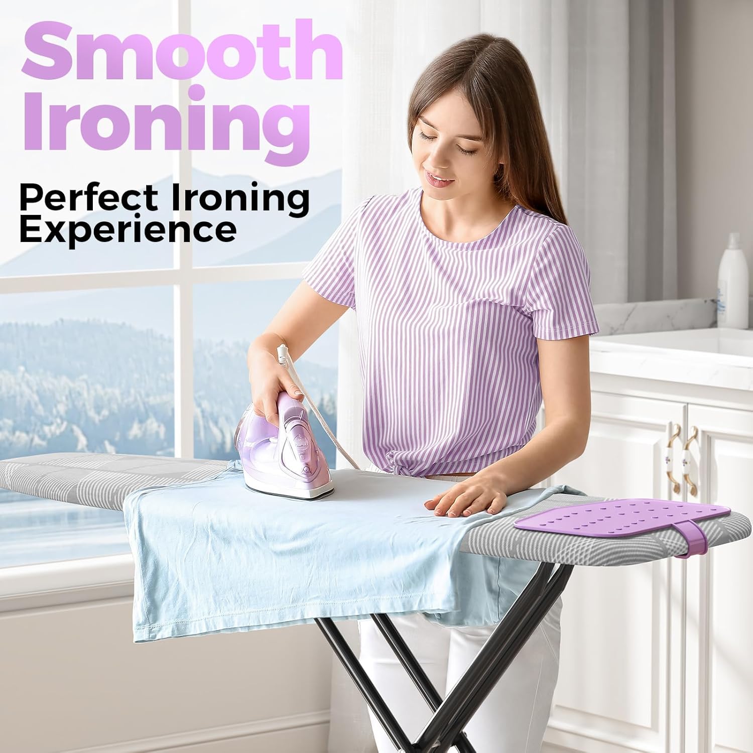 KINGBOARD Ironing Board, Compact Iron Board with Silicon Iron Mat, Heat Resistant Cover, 7 Height