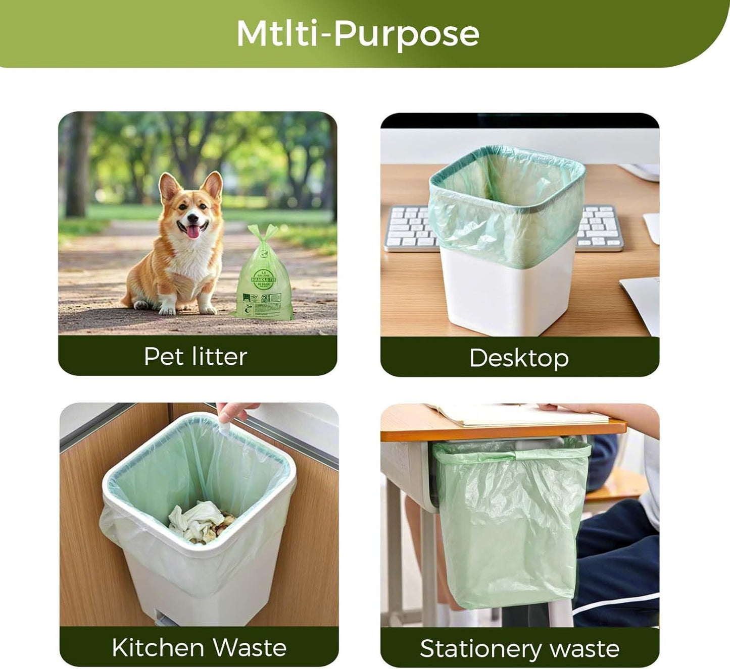 1.6 Gallon Compostable Trash Bags Drawstring, Heavy Duty Extra Thick 0.6 Mil, 6.06 Liter, 50 Bags